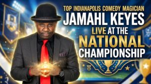 Promotional poster for magician Jamahl Keyes with glowing hands, announcing 'Live at the National Championship'