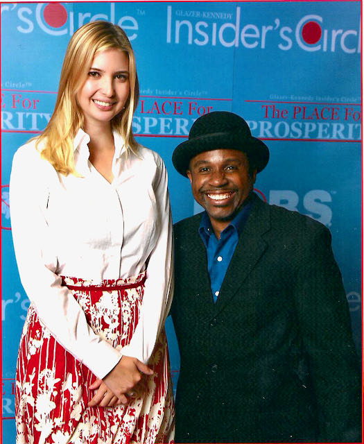 Indianapolis Corporate Magician The Magic Comic Jamahl Keyes and Ivanka Trump posing after his interactive comedy magic performance at a business conference at the Indianapolis Convention Center.