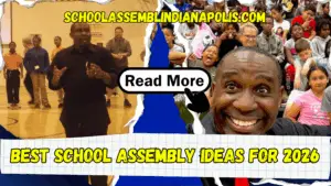 Educational magician Jamahl Keyes performing for an excited group of Indianapolis students during a high-energy school assembly.