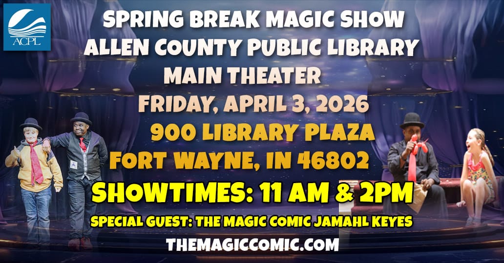 Jamahl Keyes The Magic Comic performing Magic Music & Laughs at the ACPL Theater in Fort Wayne.
