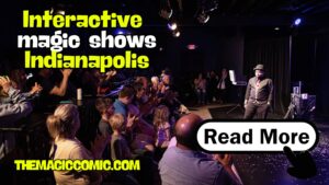 Promotional thumbnail graphic reading Interactive Magic Shows Indianapolis featuring comedy and magic performer Jamahl Keyes.