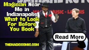 Indianapolis magician Jamahl Keyes performing an interactive live comedy magic show for an engaged audience at a local community event.