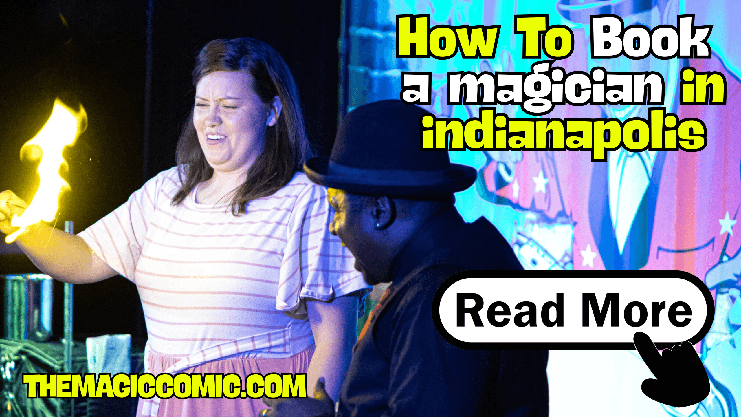 An event organizer reviewing a planning checklist and booking details for hiring local entertainment and a comedy magician in Indianapolis.