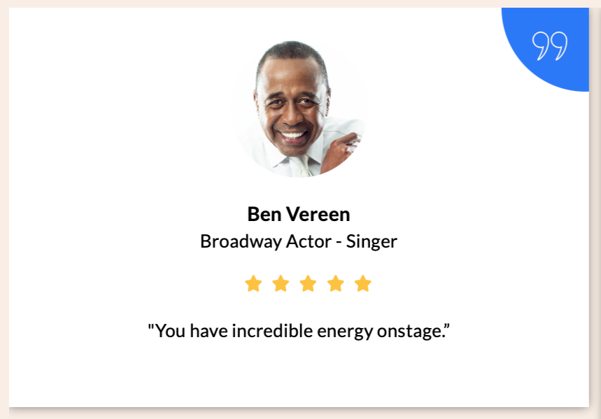 Quote graphic featuring Broadway star Ben Vereen commenting on Jamahl Keyes' stage energy.